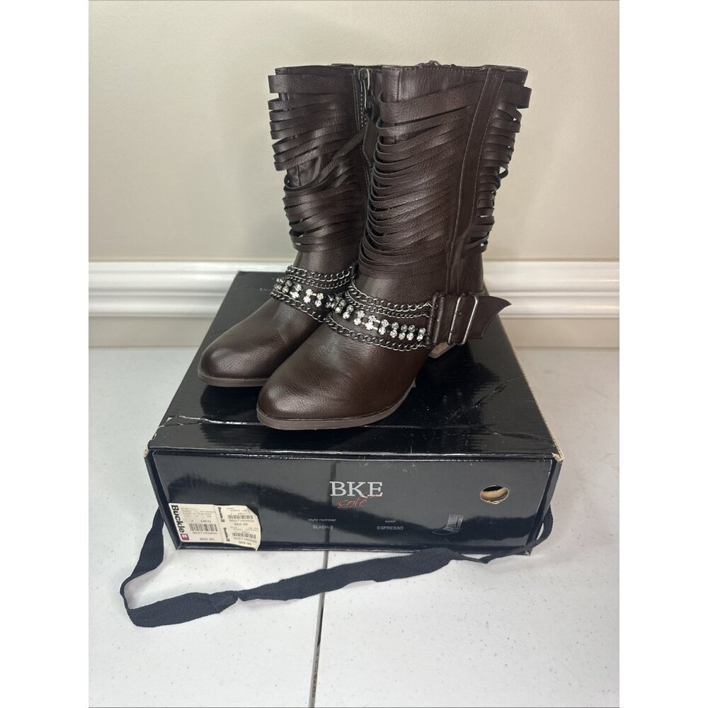 BKE Sole Slash 2 Women's Brown Boots Zip Chain Accents Size USA‎ 7M